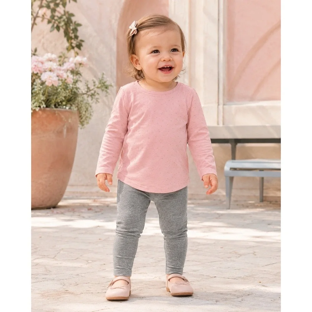 Toddler Girls 18-24M Pink Gold Star Long Sleeve Top Gray Leggings 2 Piece Set
